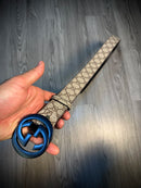Cinto de couro GUCCI | Logo GG Preta • Estampa monograma - BEGE